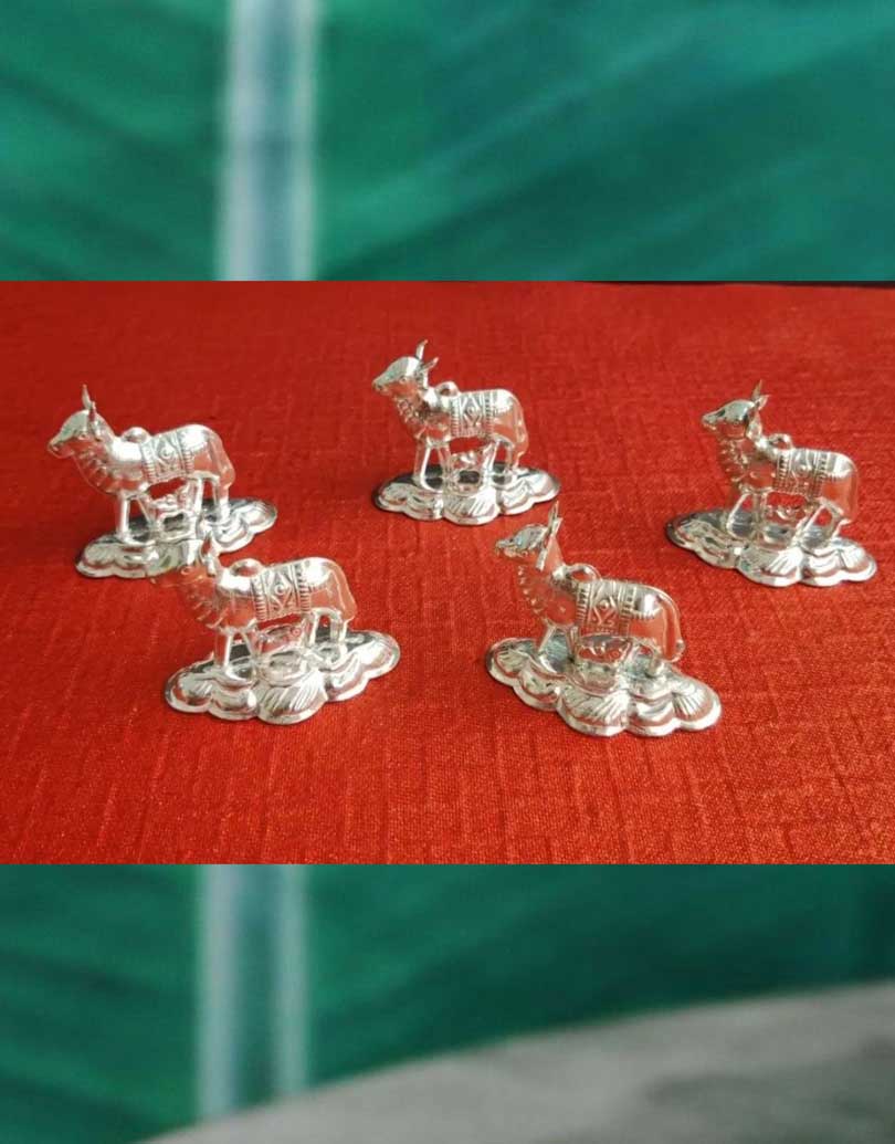Silver Plated Cow and Calf Idol